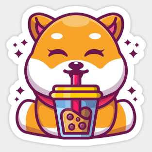 Cute shiba inu dog drinking boba milk tea cartoon Sticker